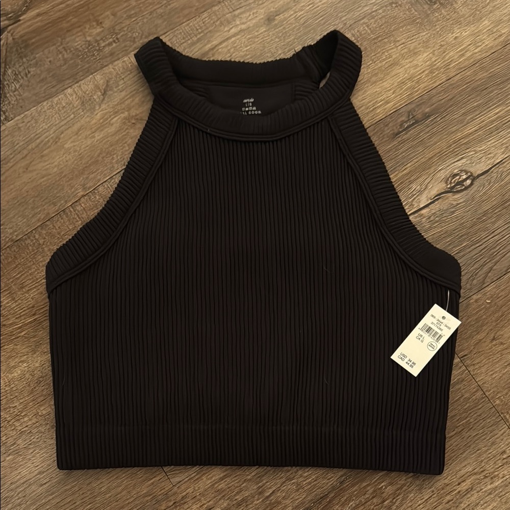 Aerie Black Ribbed Crop Tank Top